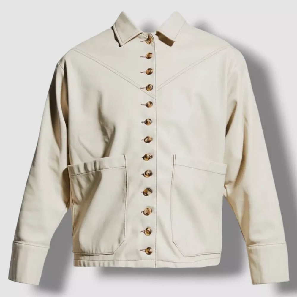Still Here Women Beige Faux Leather Shacket